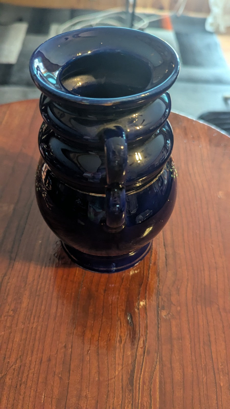 Vintage Kutani Japan Double Handled Hand Painted Cobalt Blue Ceramic Vase 6.5"