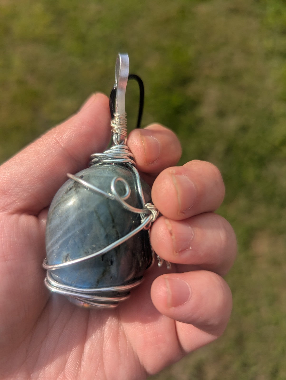 Labradorite Wirewrapped Necklace, Handmade Pendant With Pegasus Charm