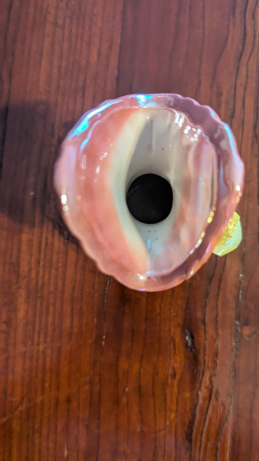 Small Pearlescent Vintage Vase, Sculpted Flowers, Iridescent