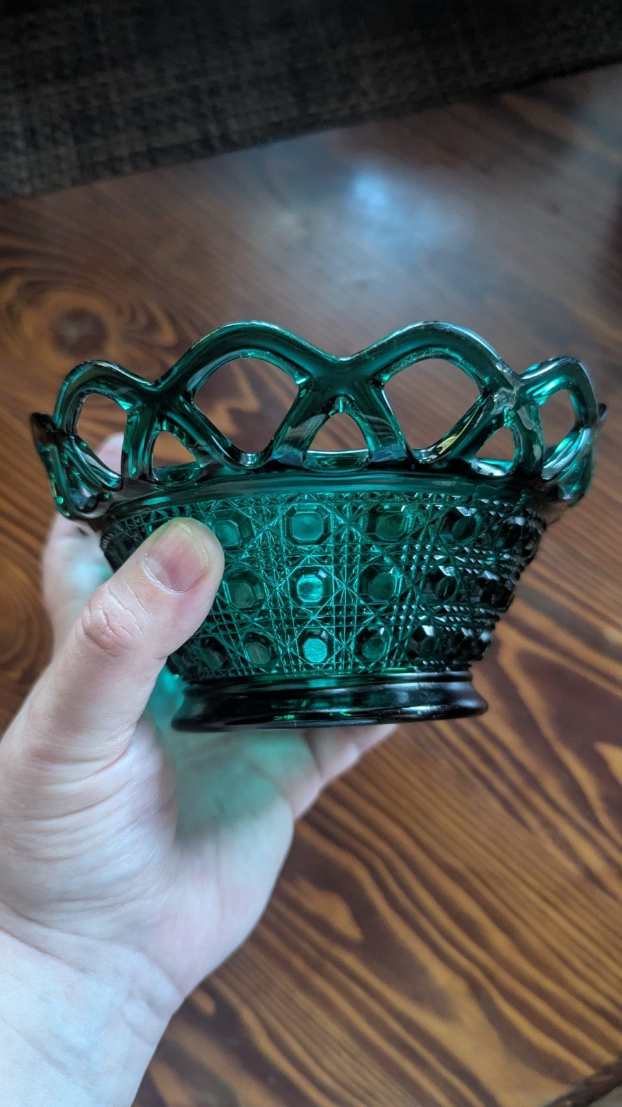 Vintage Green Glass Basket, Decorative, Home Decor, Centerpiece