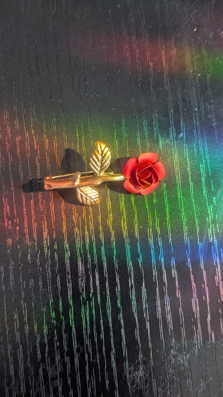 Vintage Red Rose Enamel  and Gold Tone Pin, Wearable Brooch, Excellent Condition