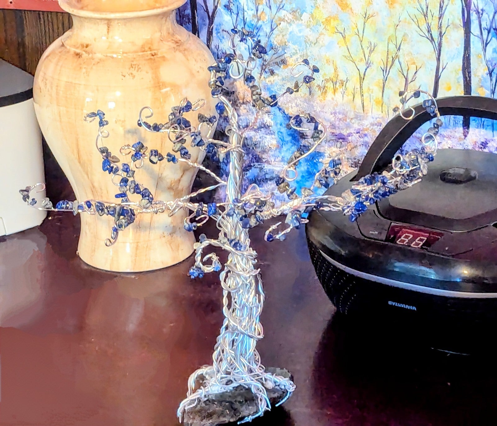 Lapis & Labradorite Gemstone Tree: Wire Art for Protection & Intuition, Reiki