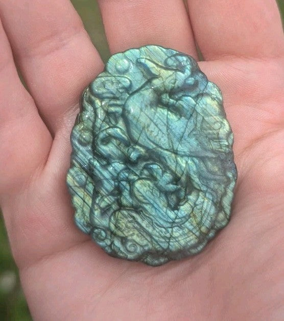 35G Natural Labradorite Hand Carved Peacock, Crystal, Reiki Healing