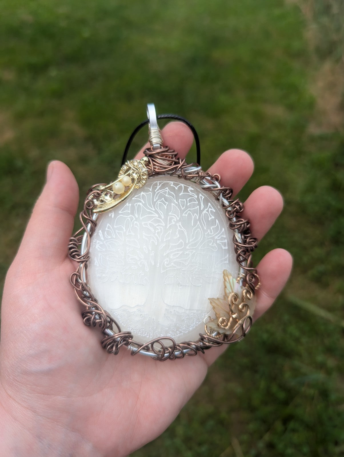 Selenite Crystal Wall Hanging/ Large Necklace, TreeDesign, Beautiful, Home Decor