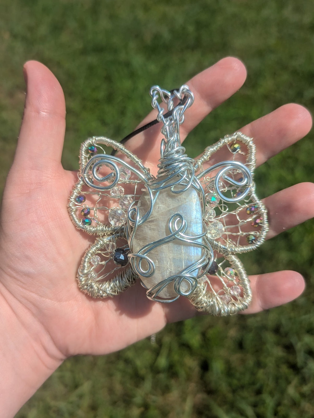 Handmade Sun and Moonstone Butterfly Necklace