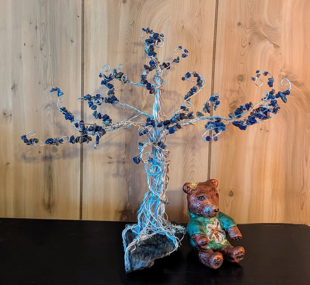 Lapis & Labradorite Gemstone Tree: Wire Art for Protection & Intuition, Reiki