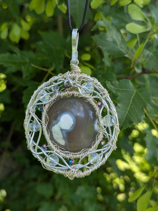 Orca Agate/ Ocean Agate Wirewrapped Necklace For Calm and Protection | Crystal Arborist