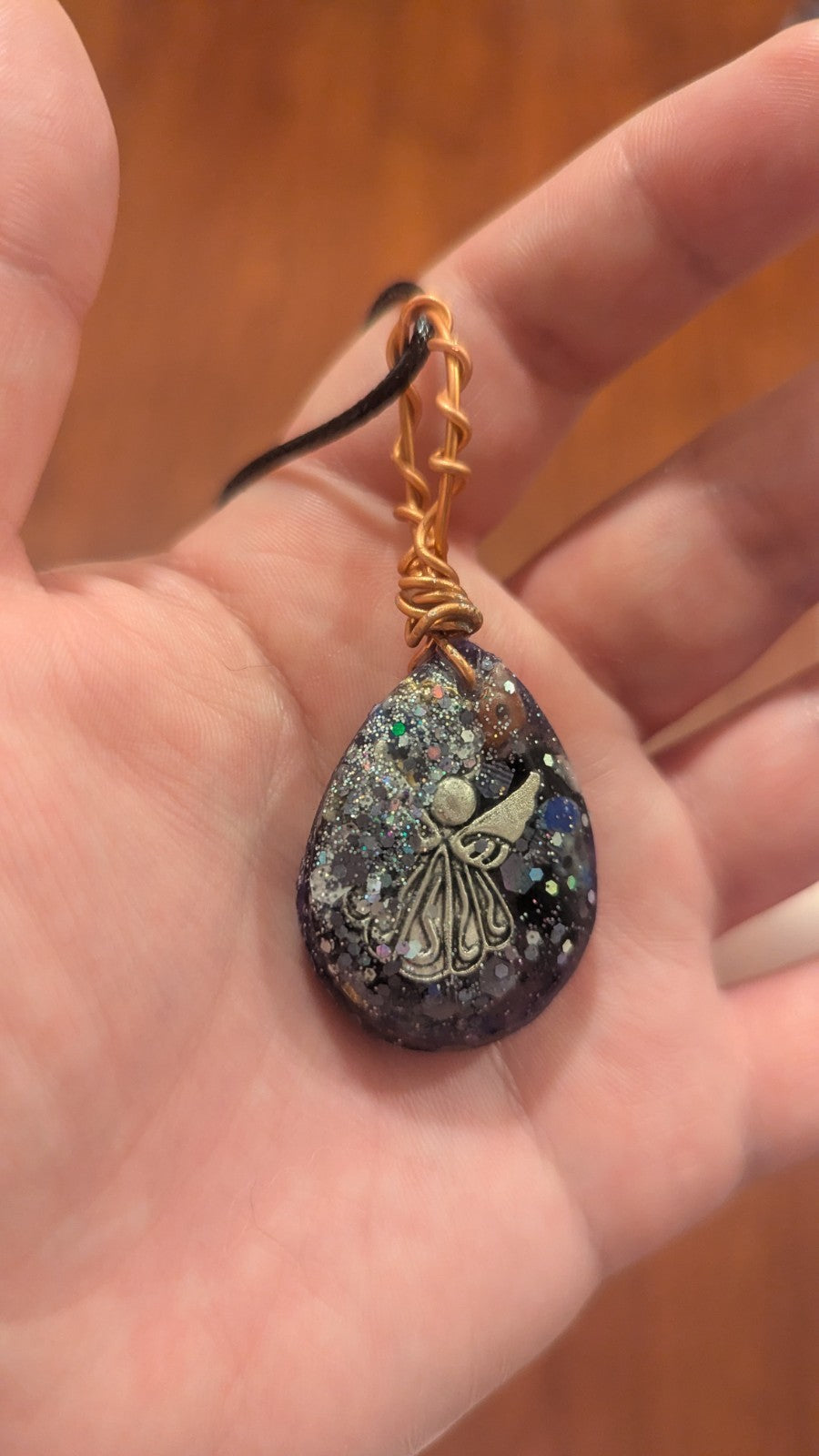 Lapis and Goldstone, Angel, Handmade Orgonite Necklace