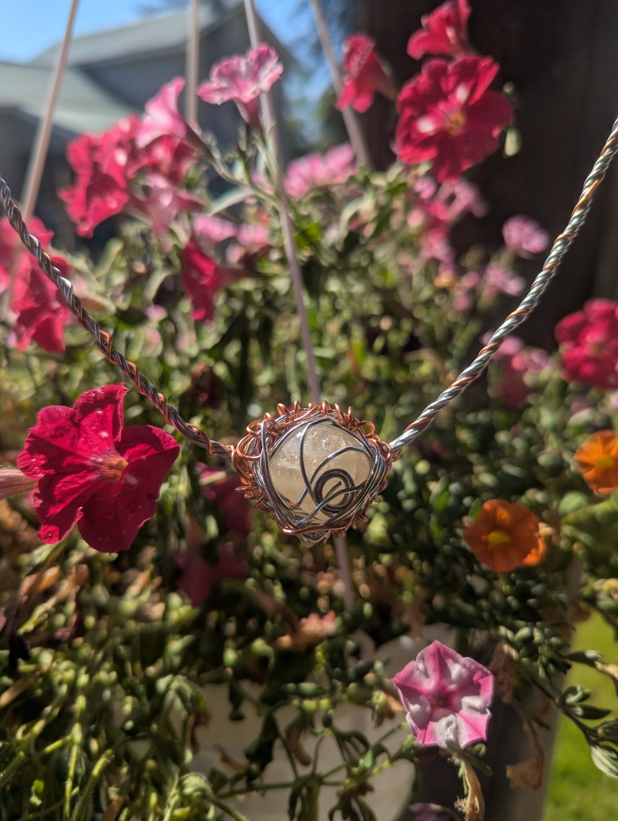 Citrine Wire Necklace With Silver and Copper Colored Wire For Joy and Prosperity