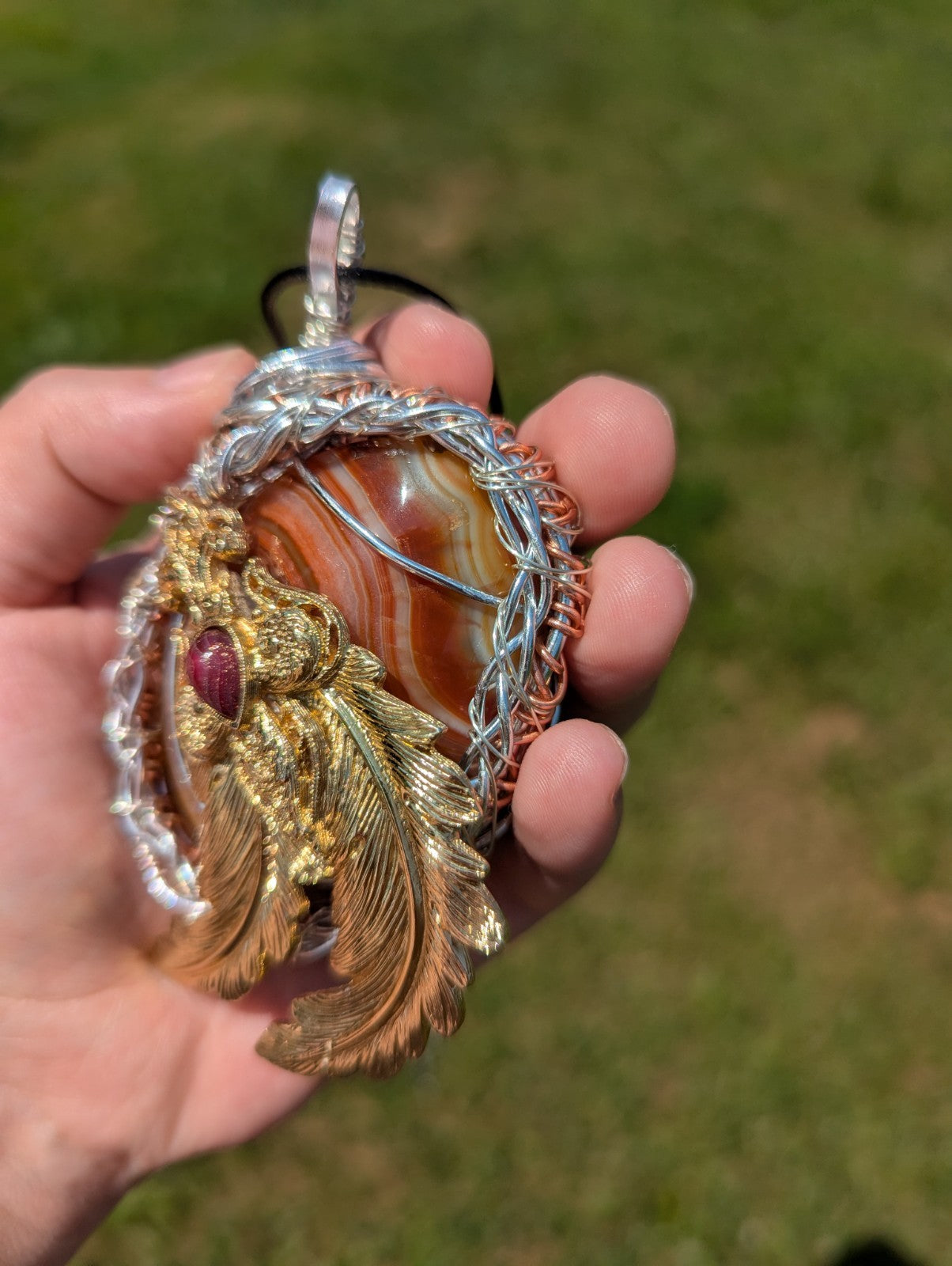 Red Onyx Banded Agate Necklace, Retro, Unique, One-of-a-kind , Handmade