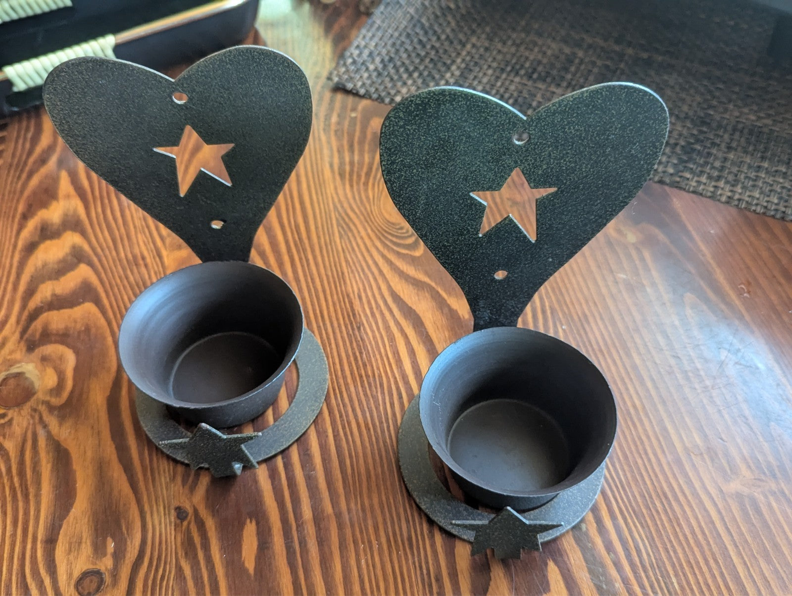 Vintage Hearts and Stars Candle Holders, Pair, Rustic, Country Design