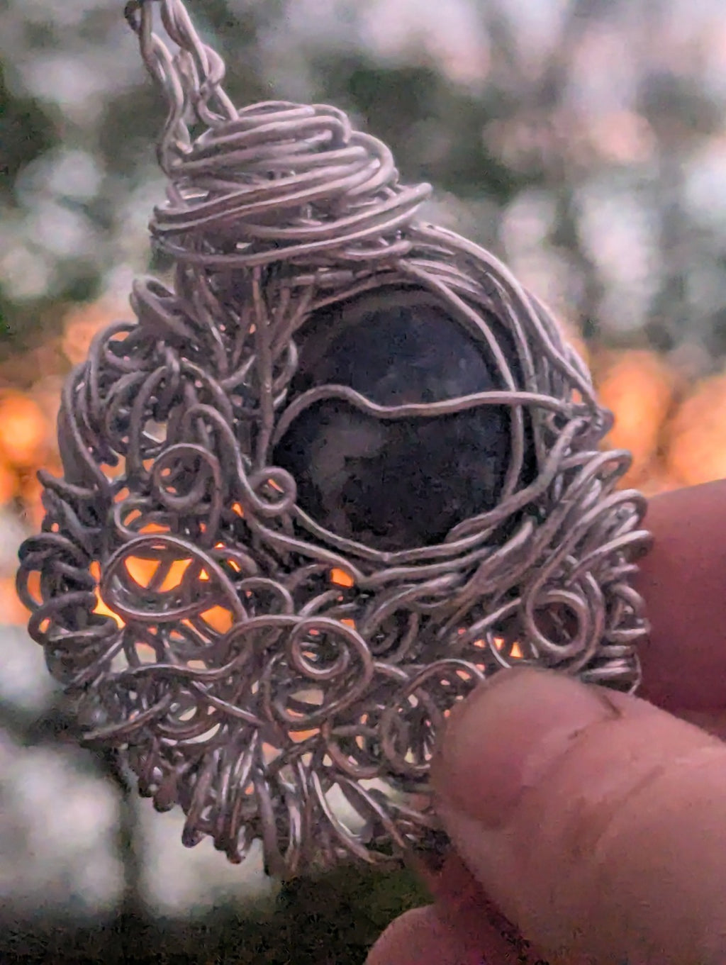 Lapis Lazuli Crescent Moon Wire Necklace for Wealth and Prosperity