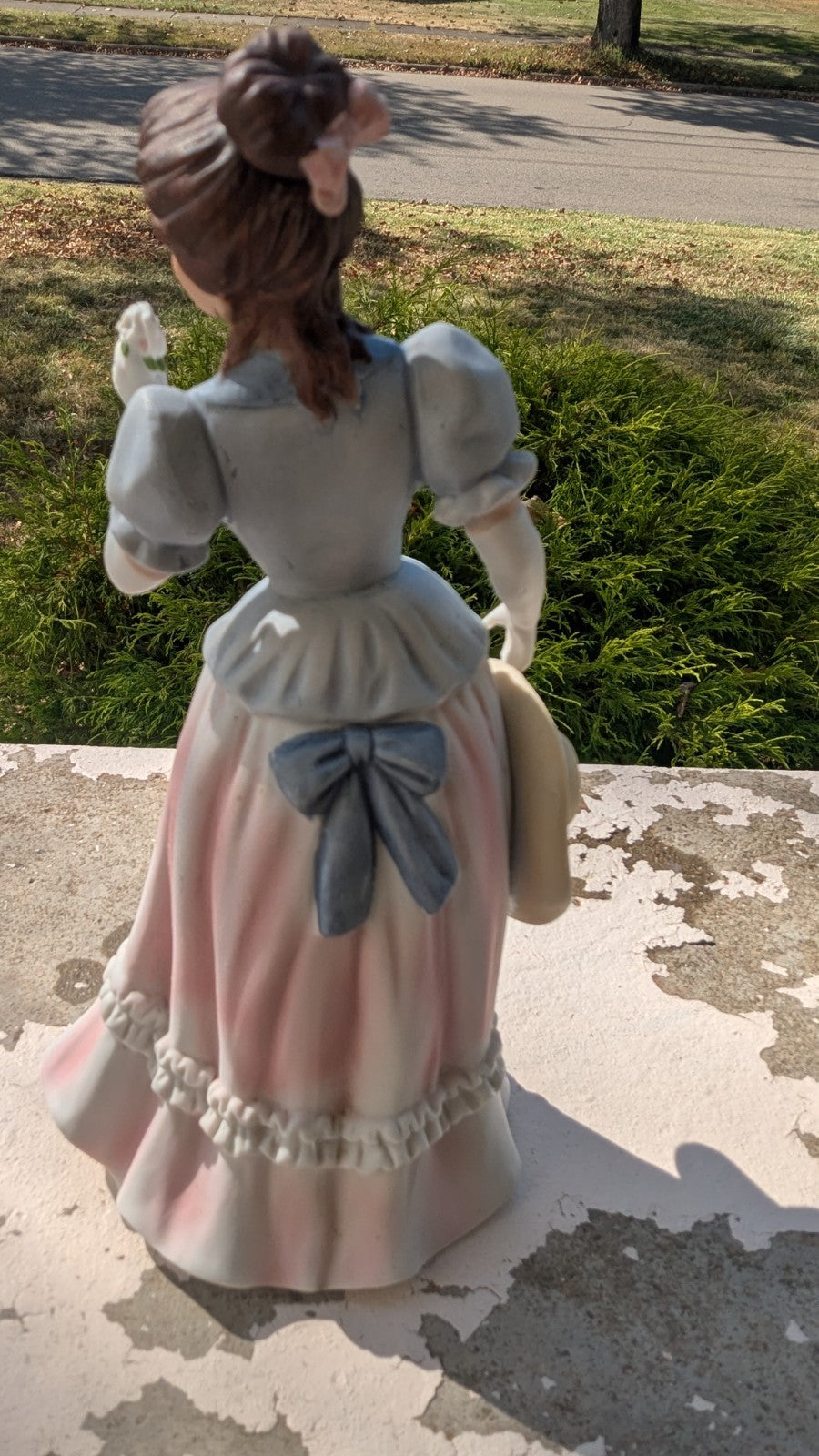 Victorian Lady Statuette, With Hat and Flower, Vintage 