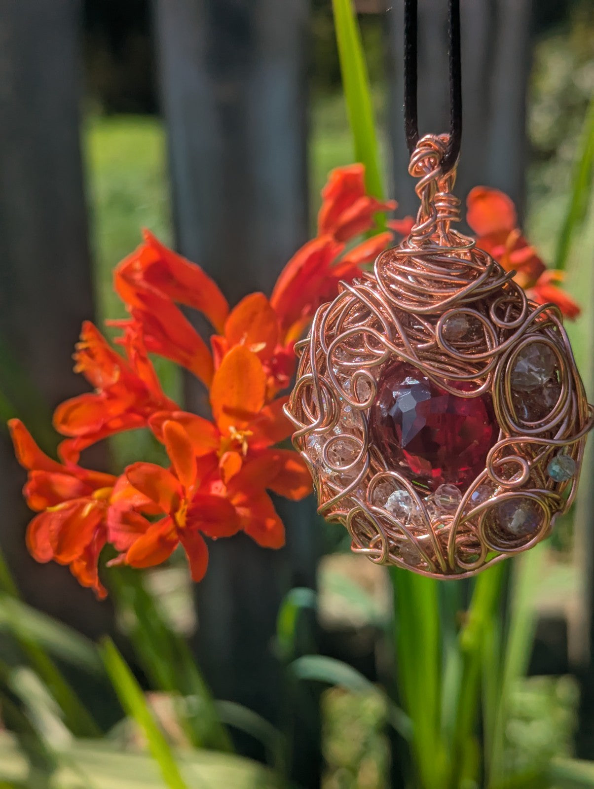 Handmade Red Topaz Wirewrapped Necklace