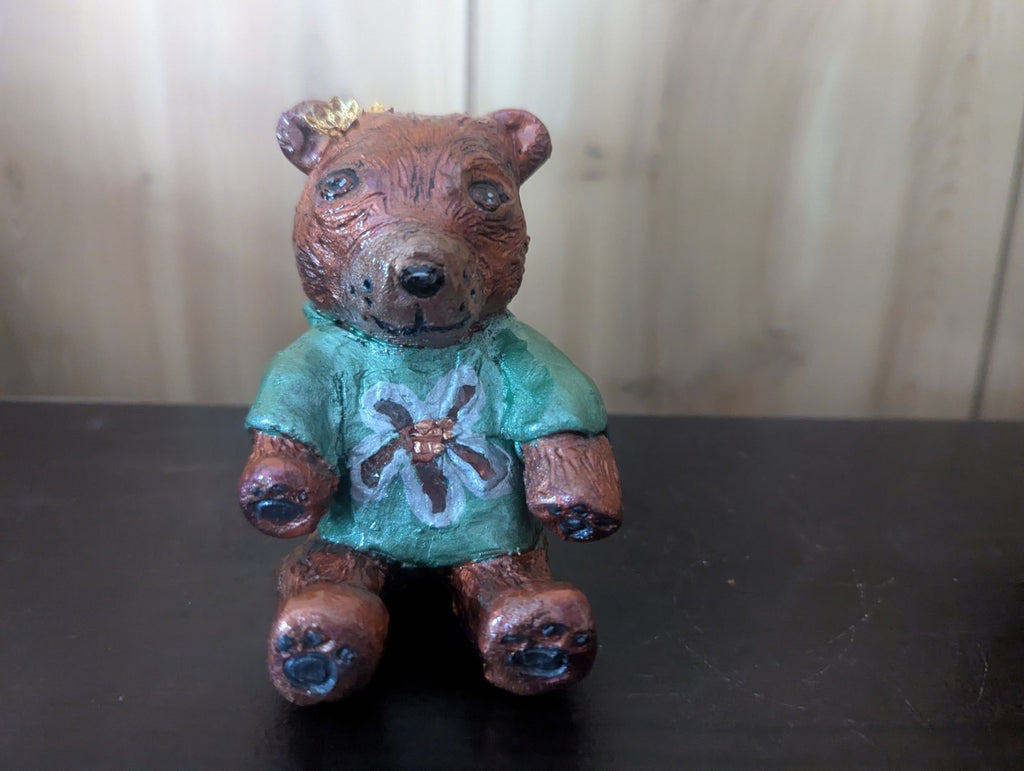 Bear Sculpture With Obsidian and Clear Quartz, Handmade