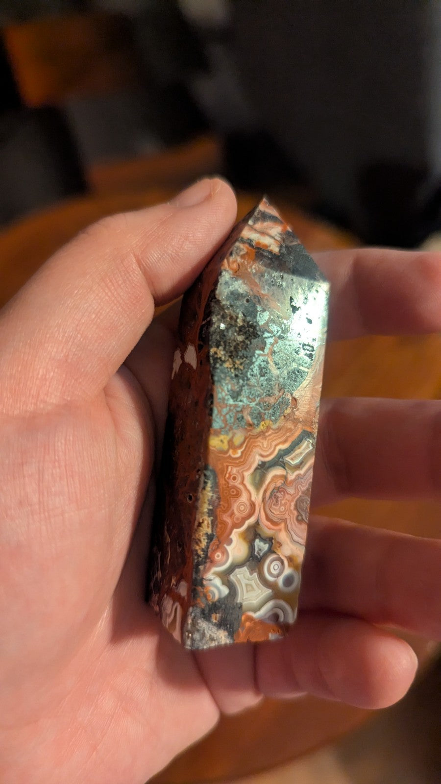 76G Natural Mexican agate Obelisk  Crystal tower Point reiki decor