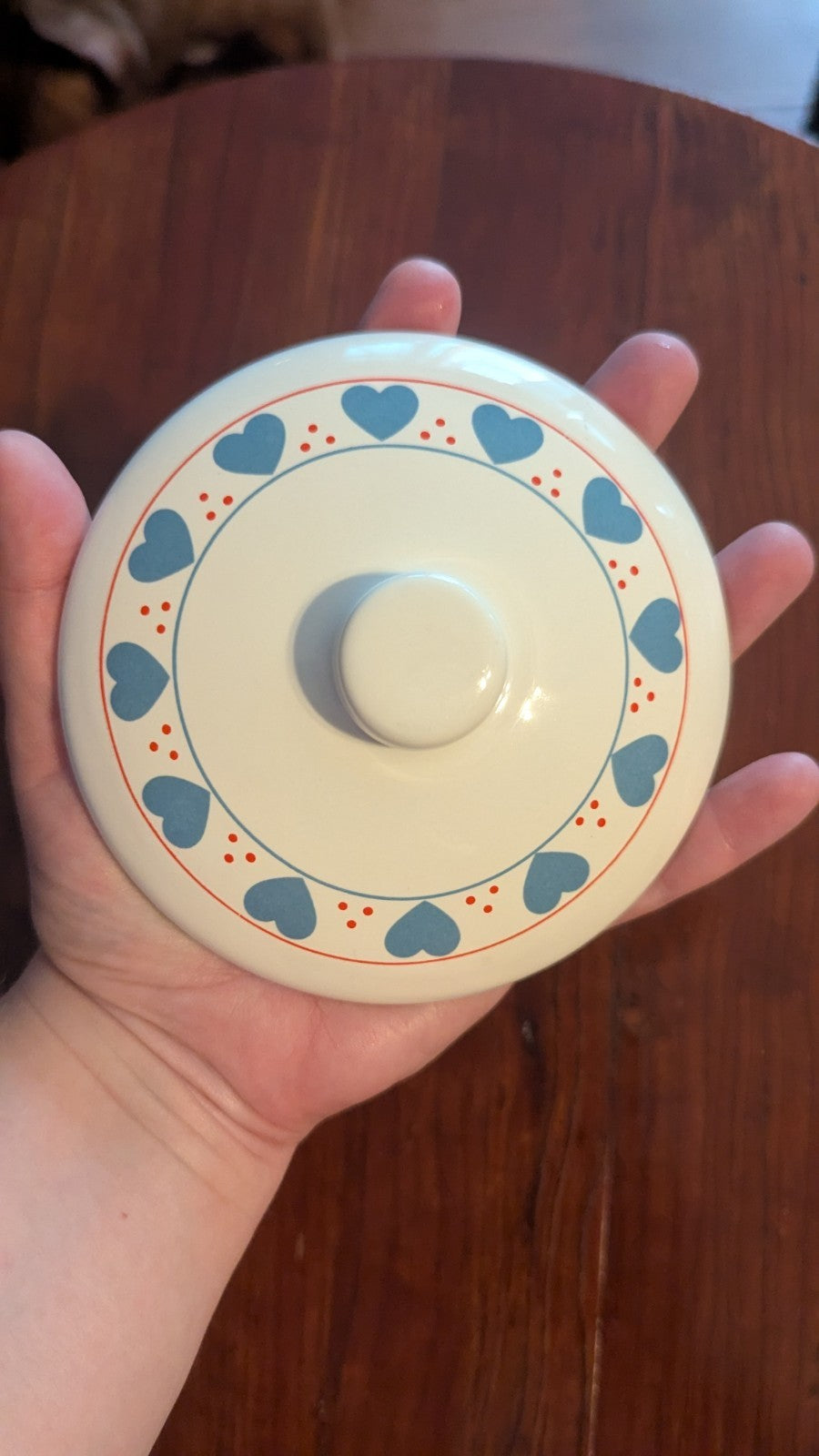 Vintage Sugar Dish, White With Blue Hearts, Cottage & Country Home Design