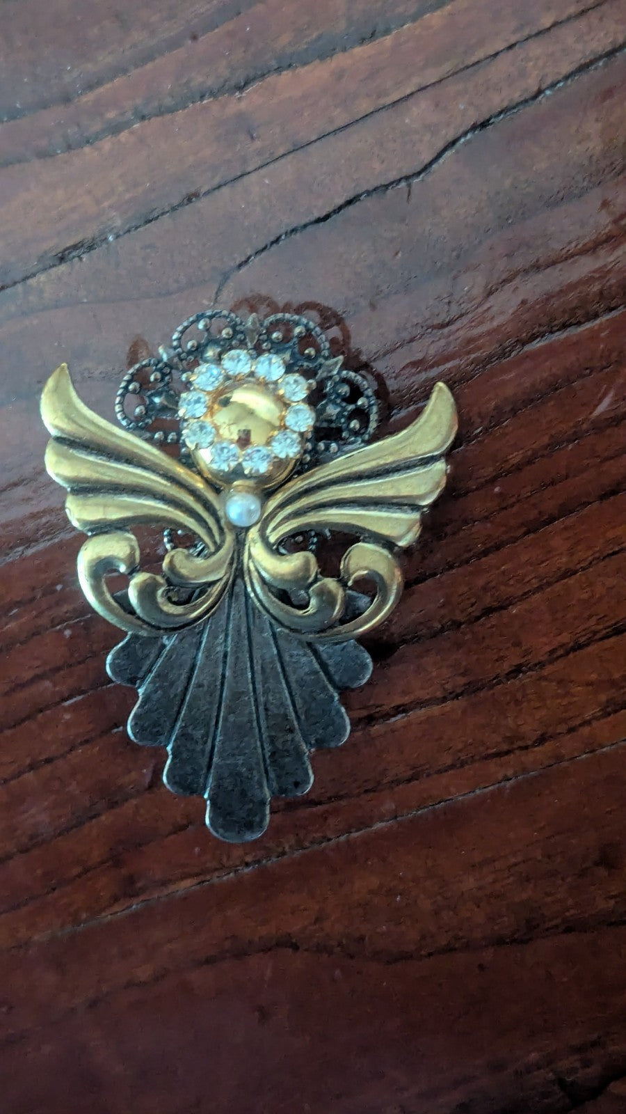 Vintage Gold and Silver Toned Angel With Rhinestones, Wearable Brooch