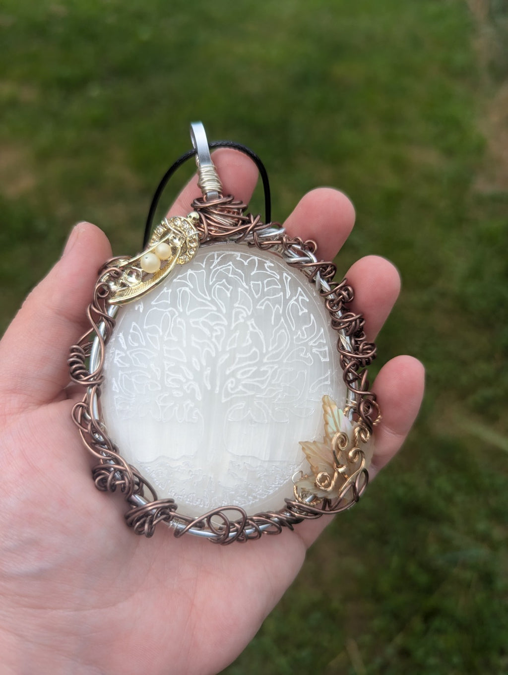 Selenite Crystal Wall Hanging/ Large Necklace, TreeDesign, Beautiful, Home Decor