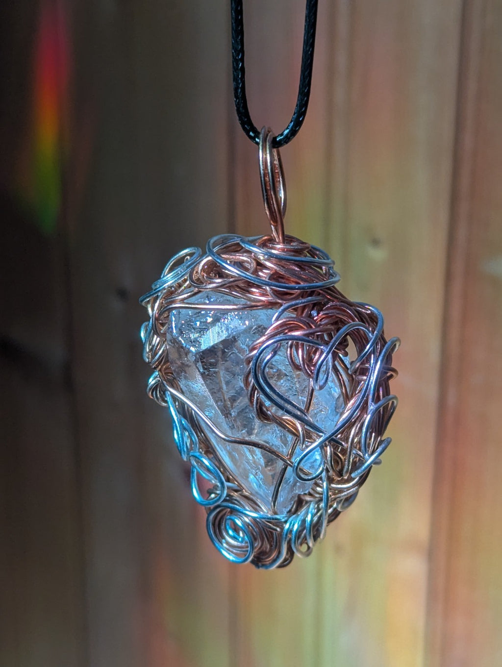 Clear Quartz Wire Pendant with Quartz Pointed Upwards