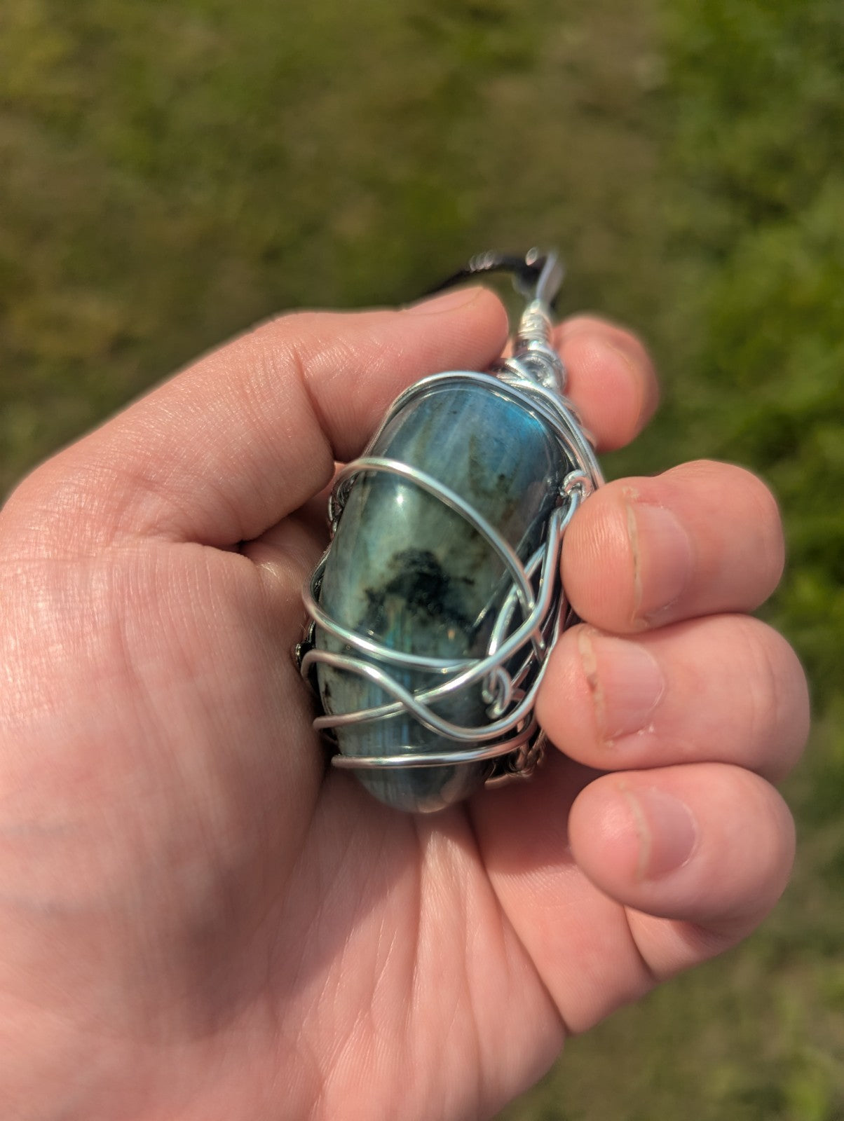 Labradorite Wirewrapped Necklace, Handmade Pendant With Pegasus Charm