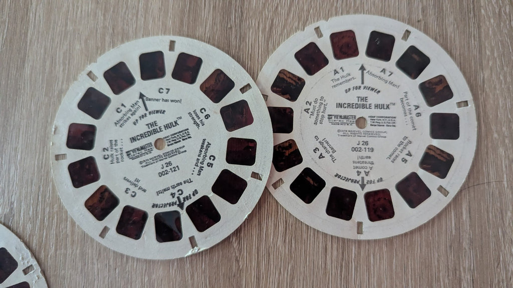 Vintage 1970s View-Master, Six Slides, Capt. America, Spiderman, Hulk, Dr....