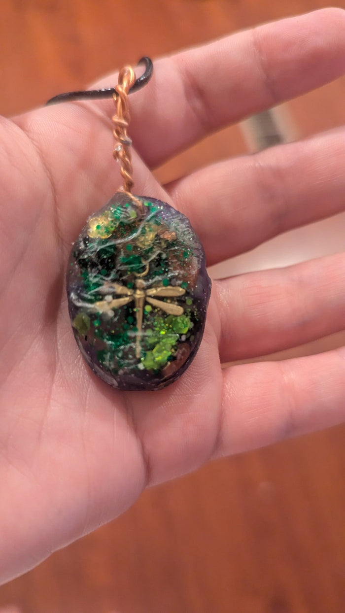 Lapis and Goldstone, Dragonfly, Rough Cast, Handmade Orgonite Necklace | Crystal Arborist