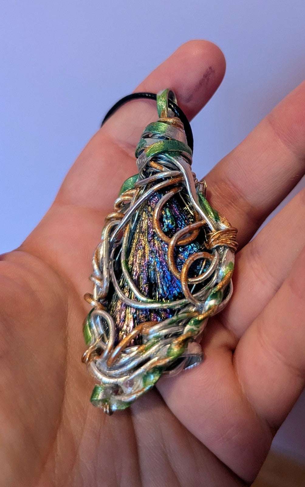 Rainbow Kyanite Painted Wire Necklace For Protection and Balance | Crystal Arborist