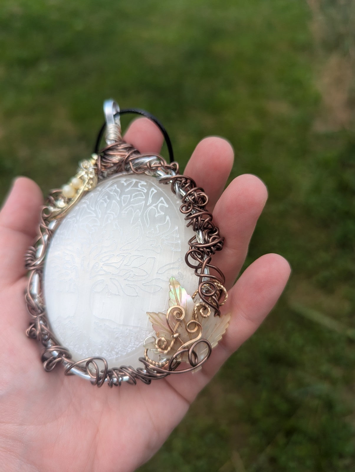 Selenite Crystal Wall Hanging/ Large Necklace, TreeDesign, Beautiful, Home Decor