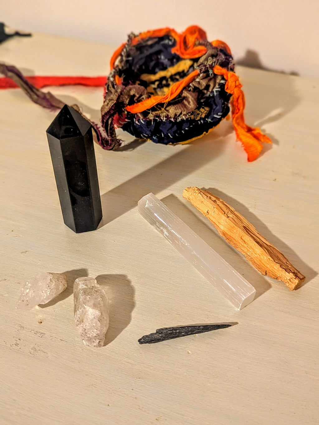 Protection and Grounding Gemstone Bundle with Handmade Drawstring Sari Silk Bag