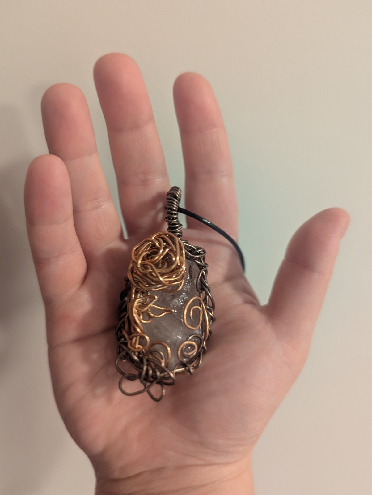 Clear Quartz Wire Necklace with Metal Rose for Everlasting Love and Prosperity | Crystal Arborist
