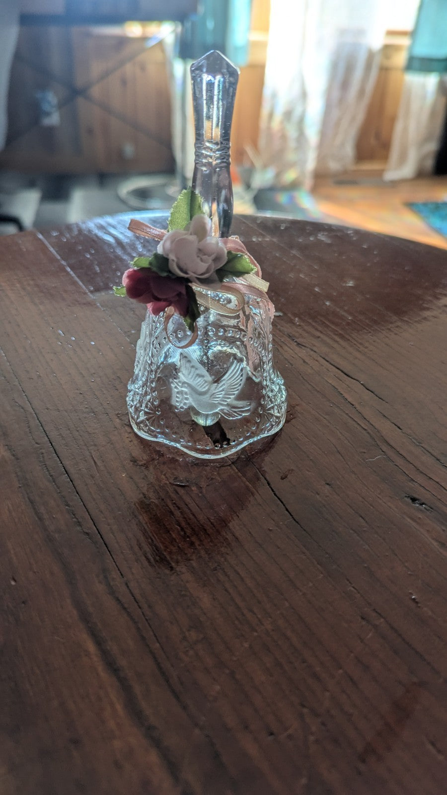 Vintage Glass Bell With Dove, Friendship, Religion, Nice Sound