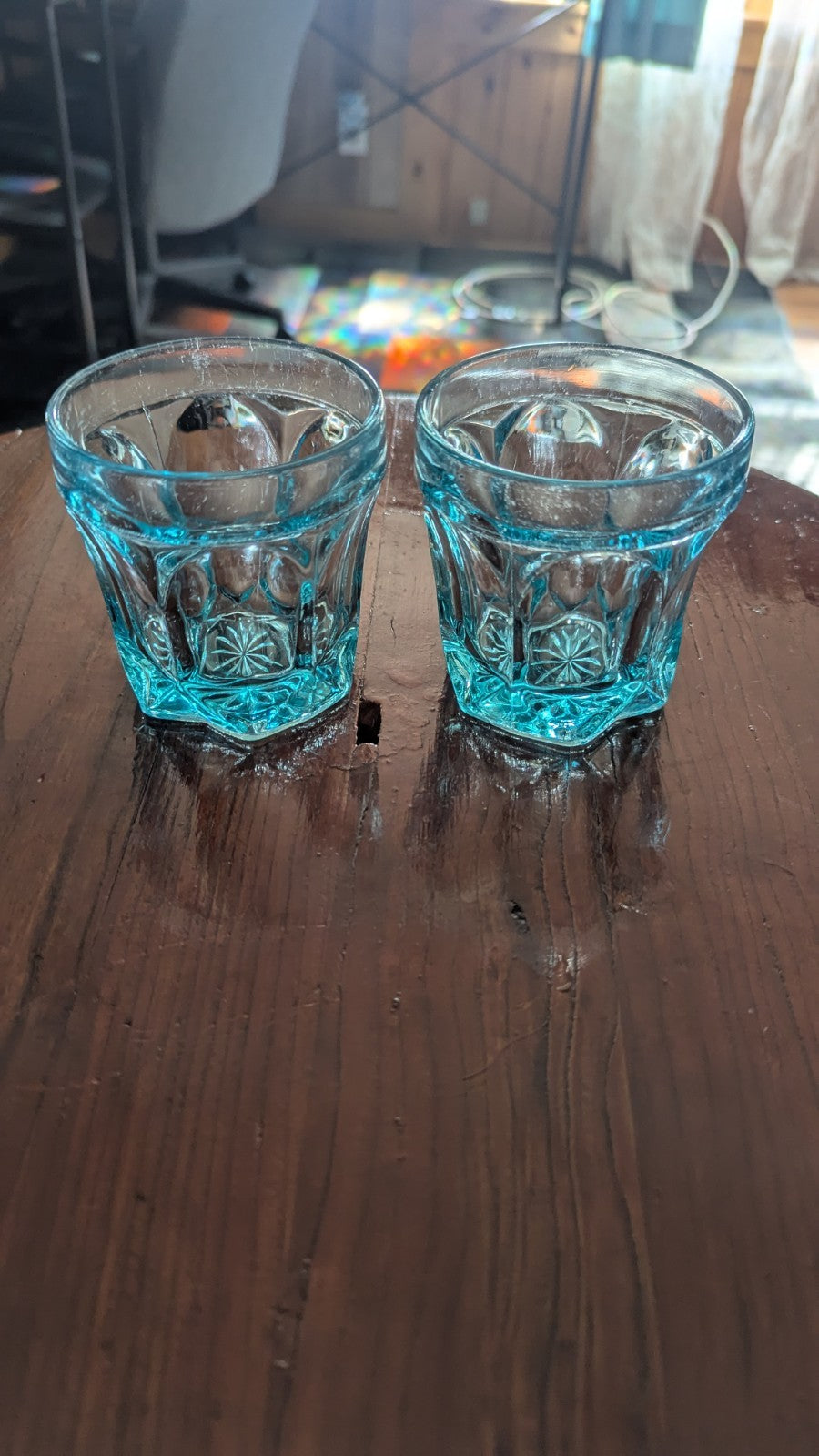 Light Blue Glass, Pair Of Vintage Drinking Or Ice cream Glasses
