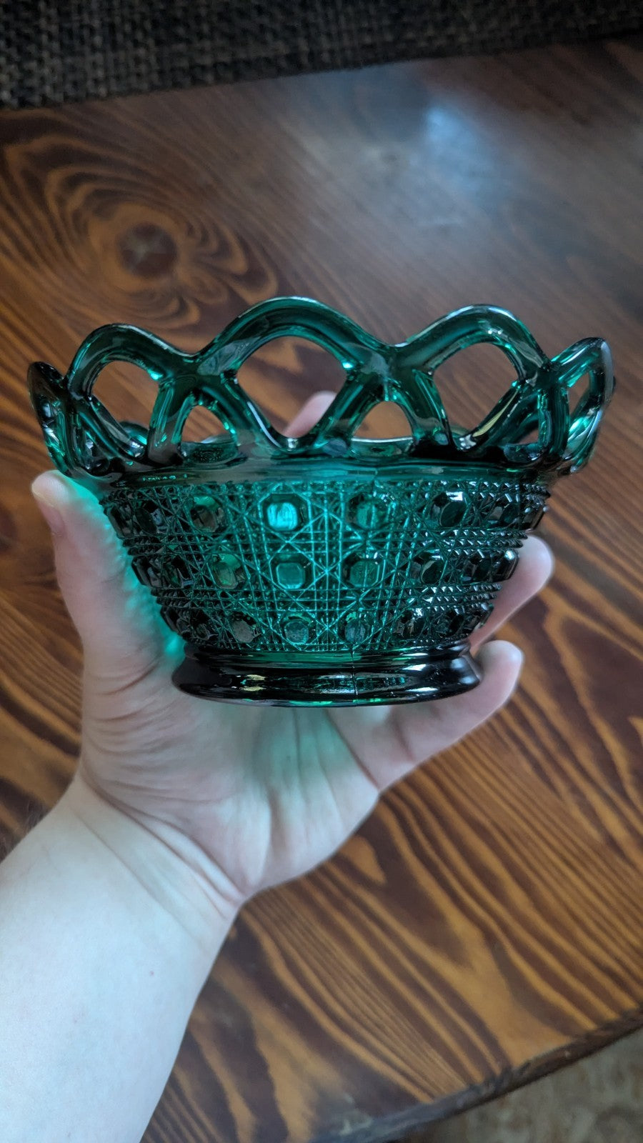 Vintage Green Glass Basket, Decorative, Home Decor, Centerpiece