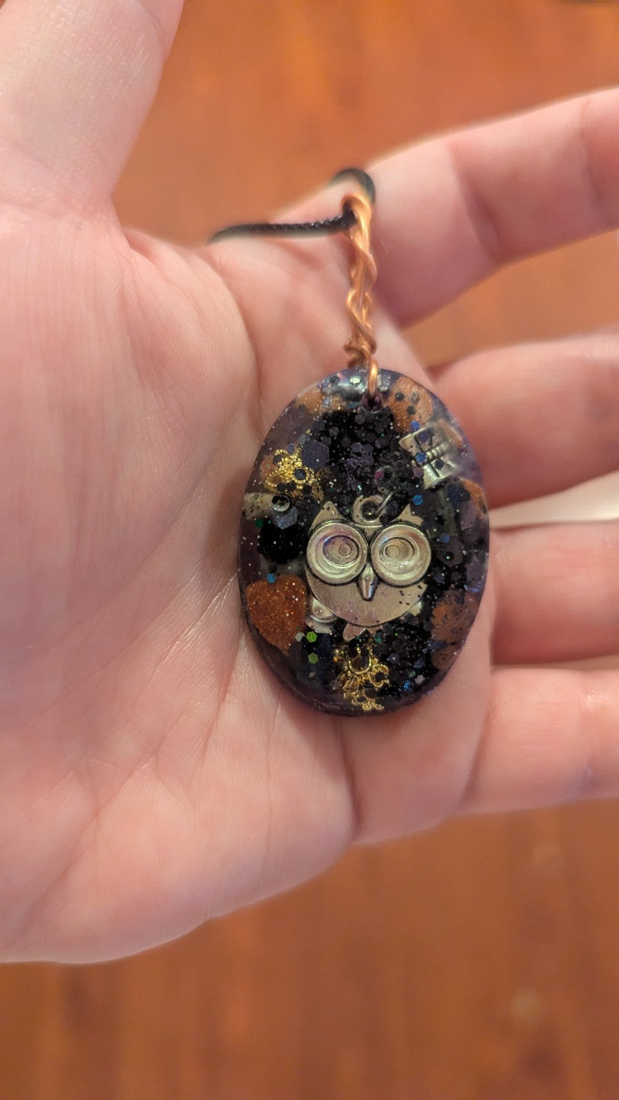 Lapis and Goldstone, Owl, Handmade Orgonite Necklace