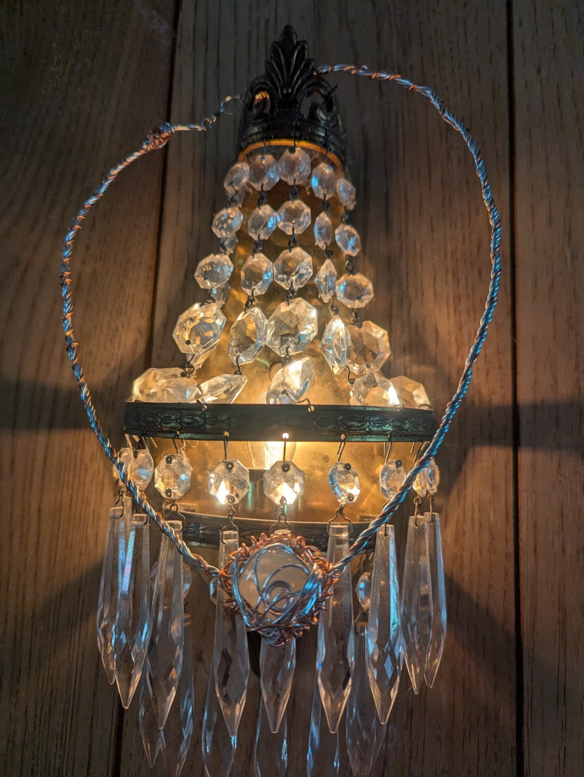 Citrine Wire Necklace With Silver and Copper Colored Wire For Joy and Prosperity