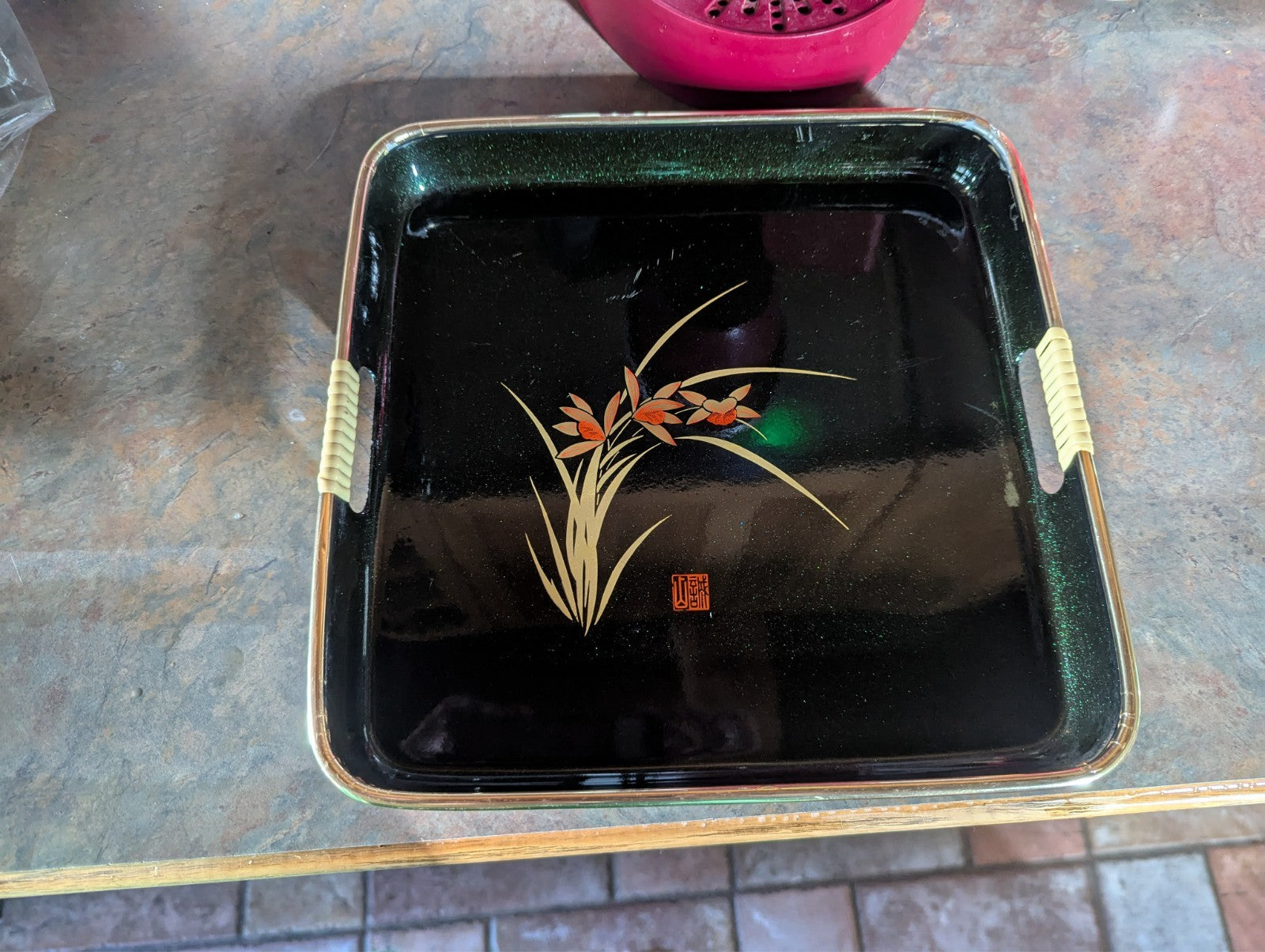 Three Vintage Oriental Style Serving Trays, Beautiful Green