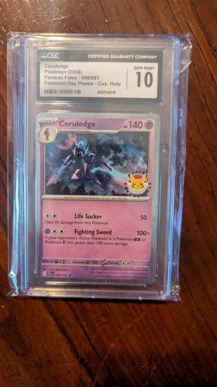 PSA 10 Ceruledge, Paldean Fates, Pokemon Day Promo Card #040/091
