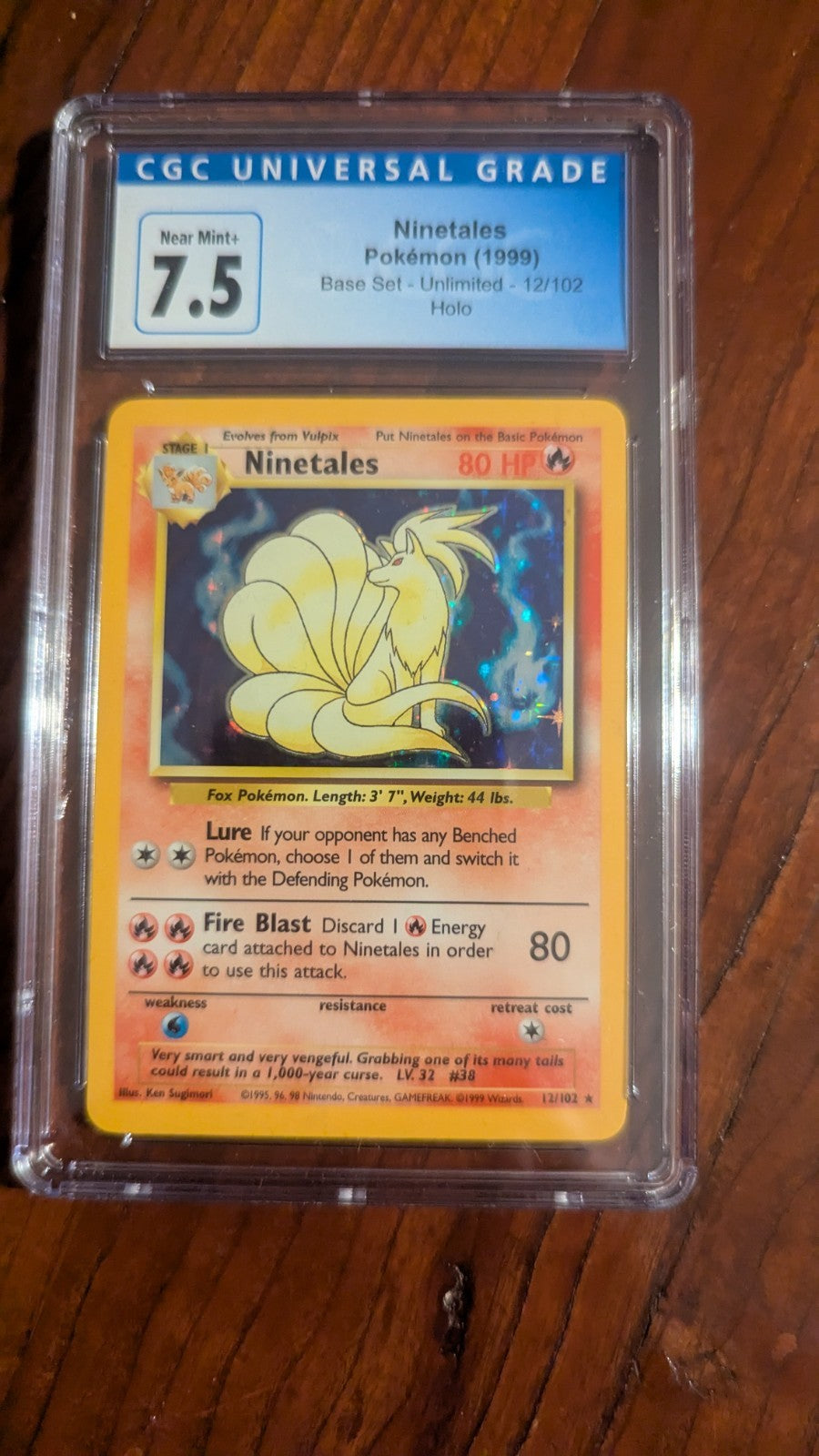 Pokemon CGC 7.5 Near Mint + 1999 Ninetales Base Set Holo 12/102