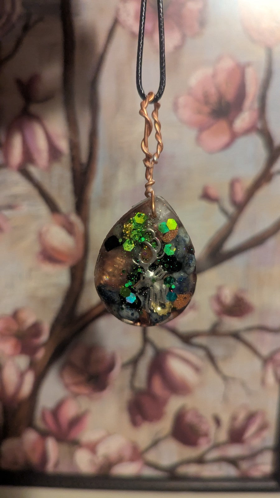 Lapis and Goldstone, Deer, Handmade Orgonite Necklace