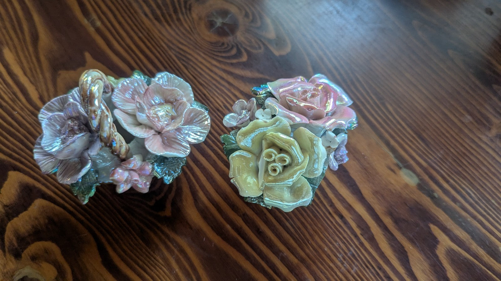 Pearly Flower Basket Sculptures, Knickknacks, Vintage