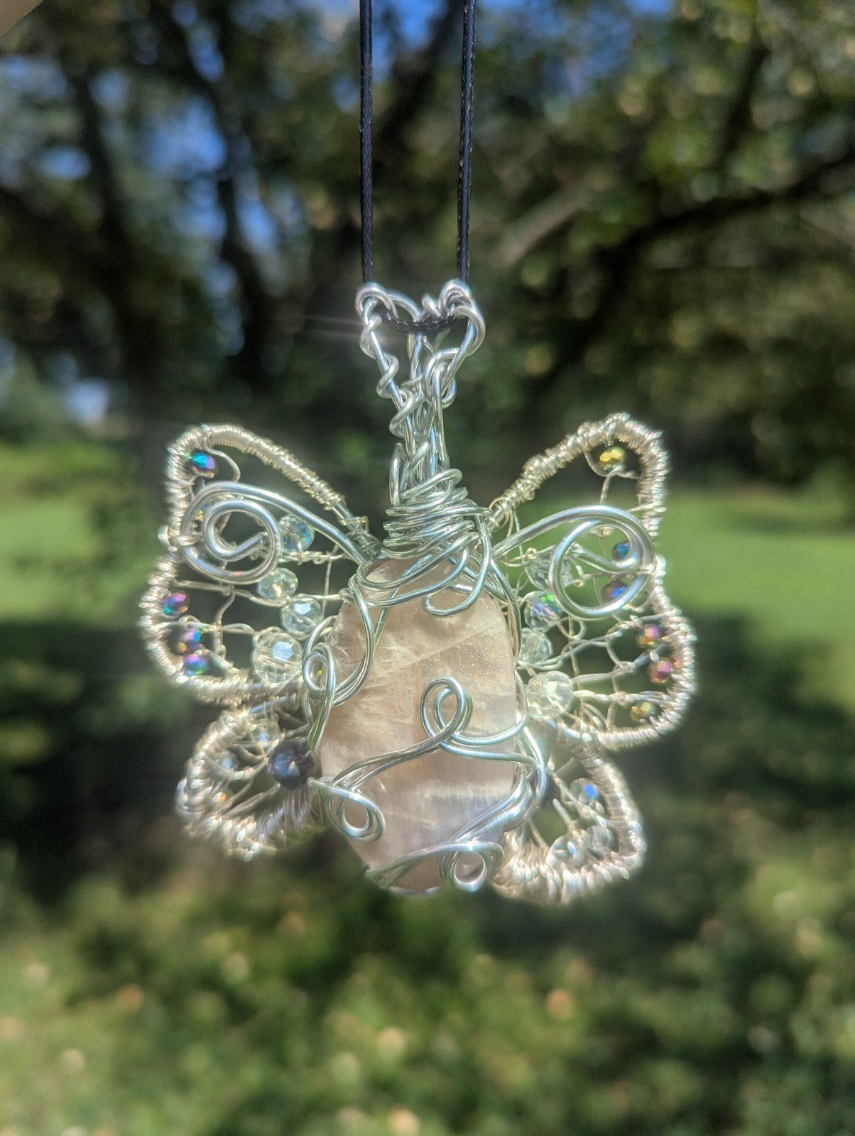Handmade Sun and Moonstone Butterfly Necklace