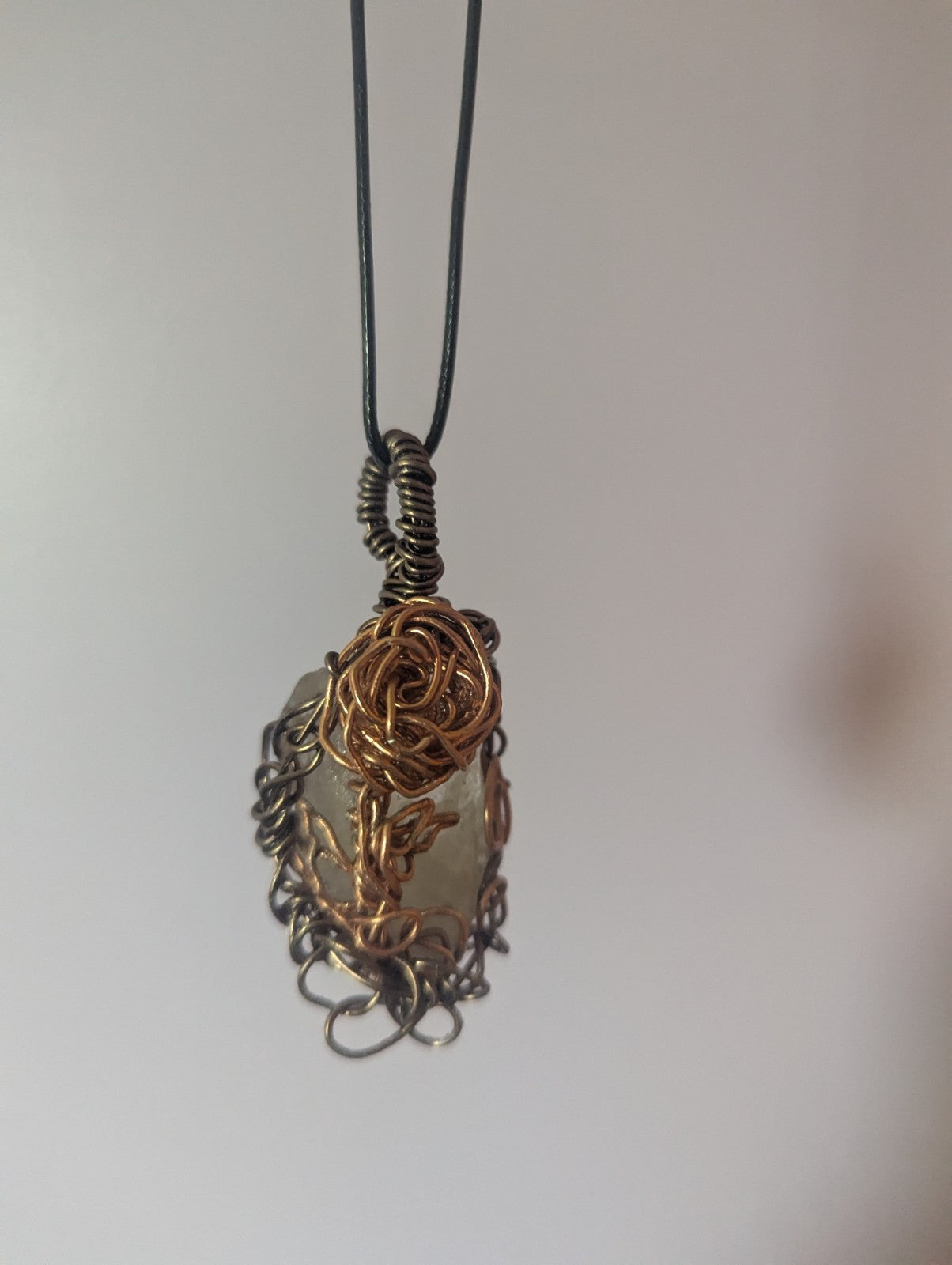 Clear Quartz Wire Necklace with Metal Rose for Everlasting Love and Prosperity | Crystal Arborist