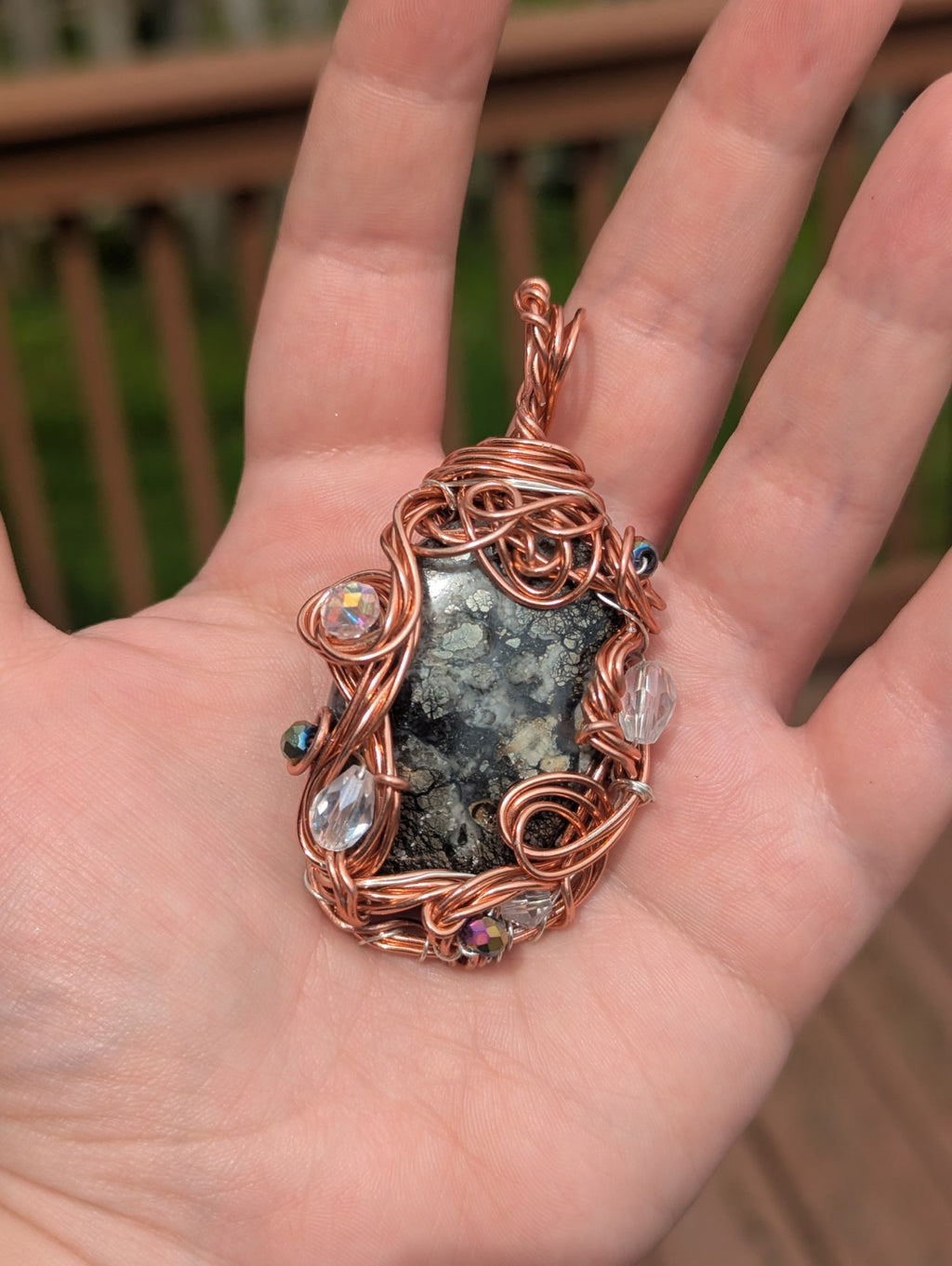 Marcasite Necklace, Handmade Pendant, Beautiful, Natural Gemstone & Glass Beads