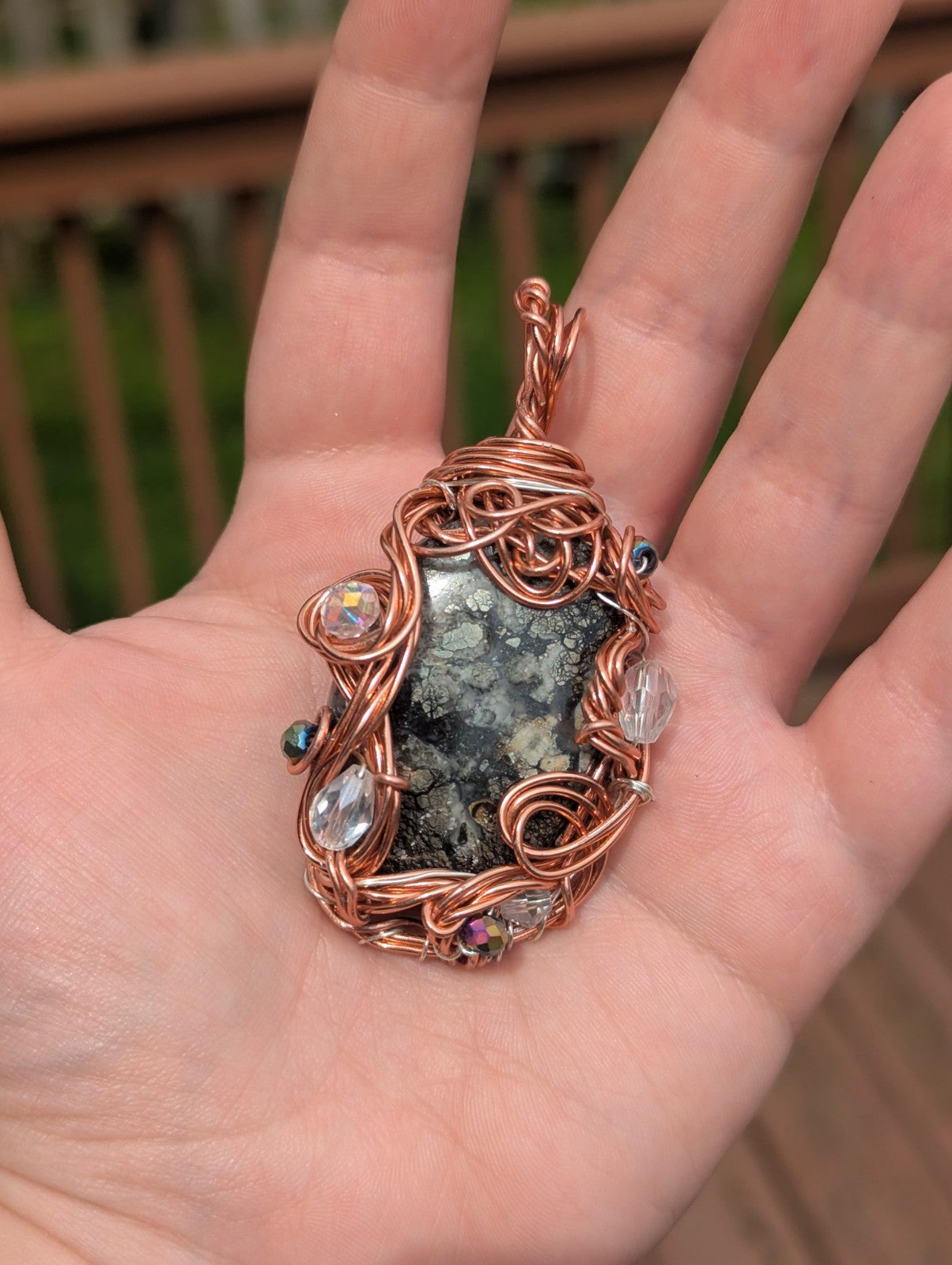 Marcasite Necklace, Handmade Pendant, Beautiful, Natural Gemstone & Glass Beads