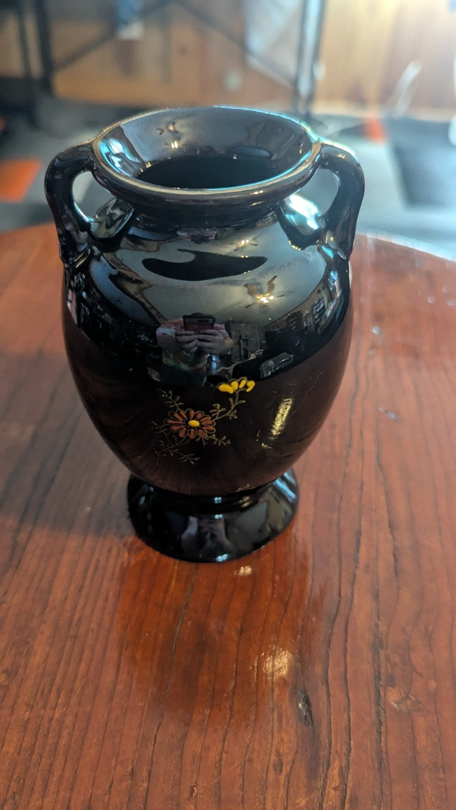 Black Floral Vase, Made In Japan