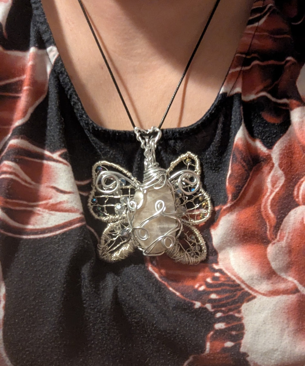 Handmade Sun and Moonstone Butterfly Necklace