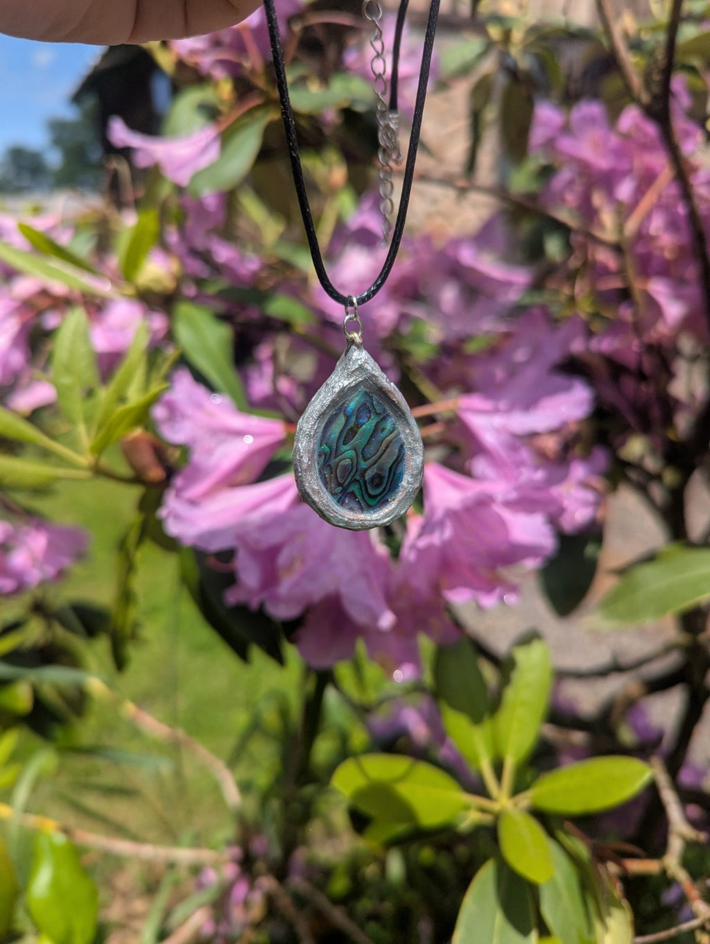 Rare Abalone Shell Pendant, With  Hand Painted Terracotta Clay Frame