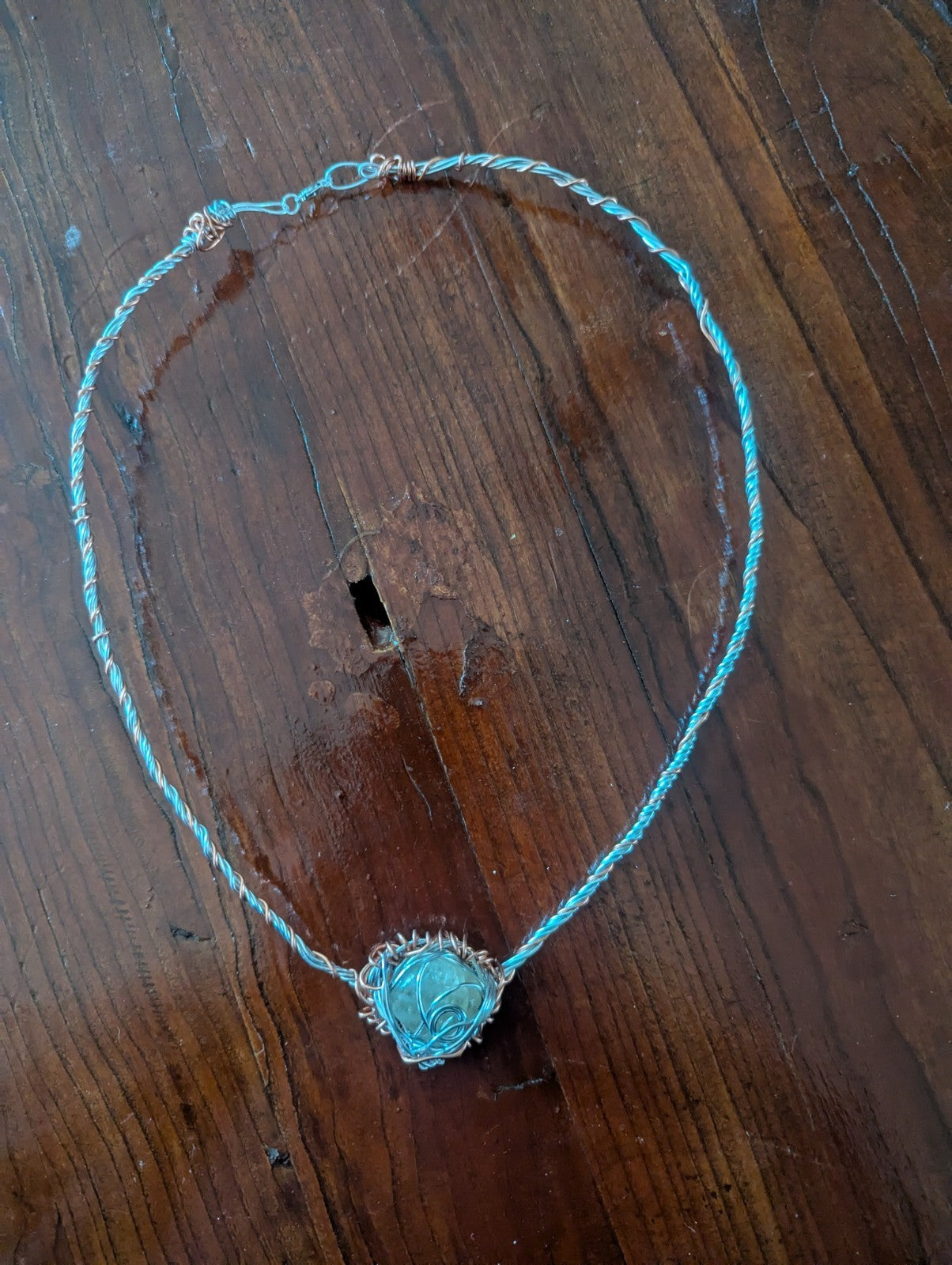 Citrine Wire Necklace With Silver and Copper Colored Wire For Joy and Prosperity