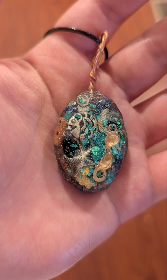 Lapis and Goldstone, Ocean, Handmade Orgonite Necklace | Crystal Arborist